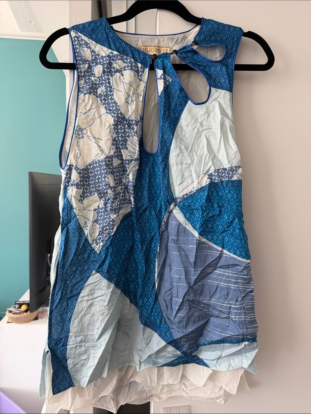 Emilio Pucci Blue Silk Patchwork-Print Sleeveless Tunic